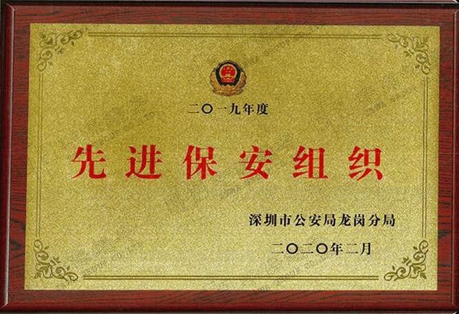 2019年度先进保安组织（牌匾）