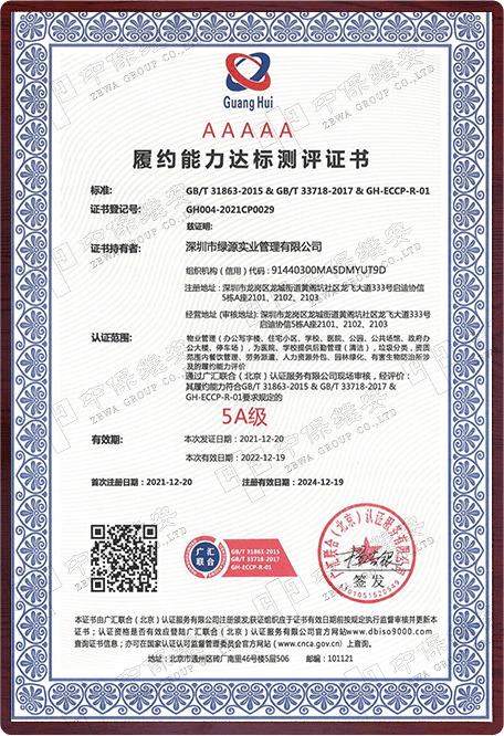 履约能力达标测评证书