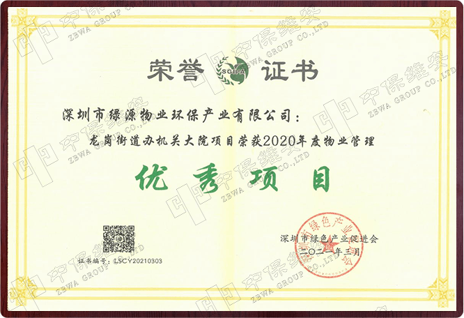 优秀项目荣誉证书